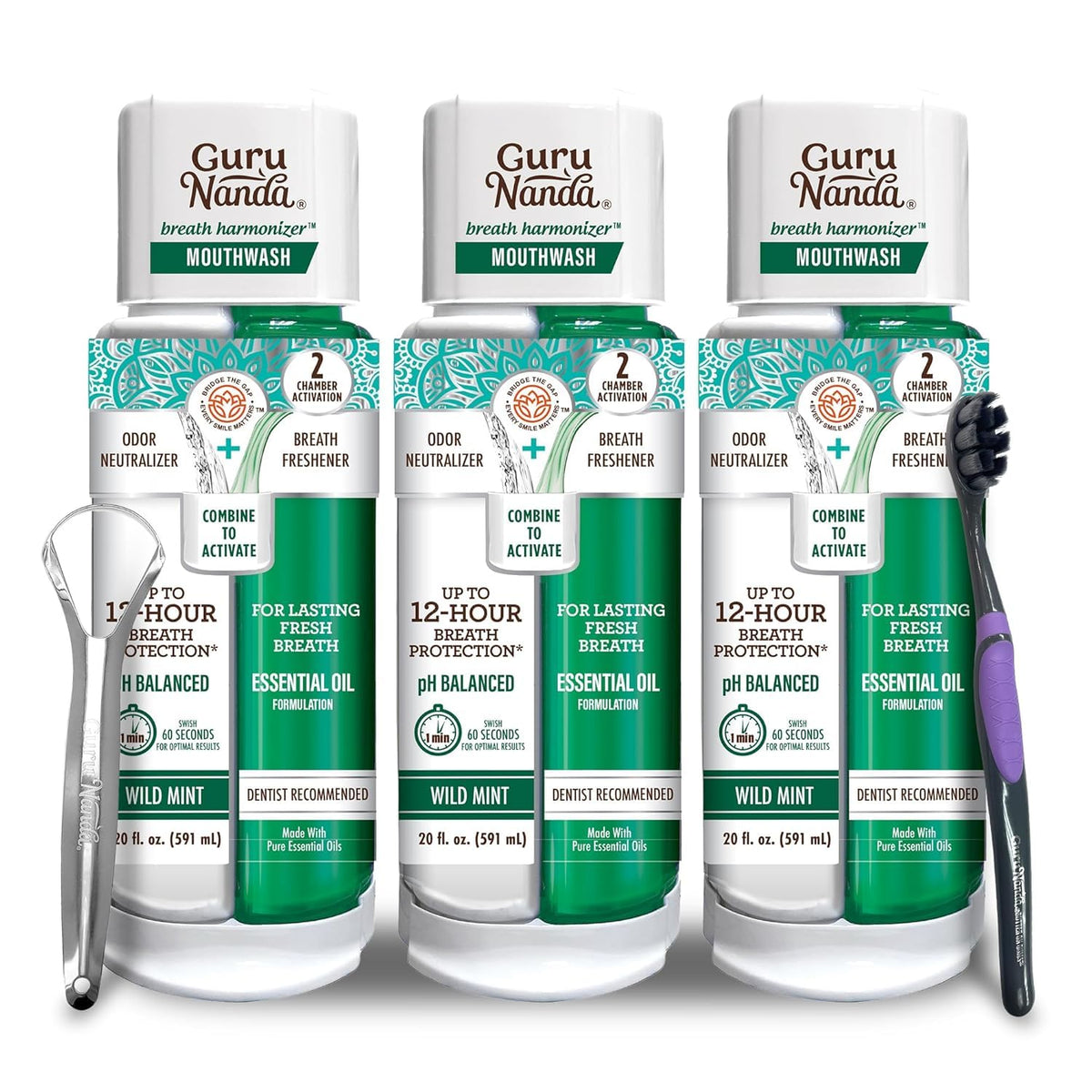 GuruNanda Breath Harmonizer bottle with dual-barrel design for lasting freshness.