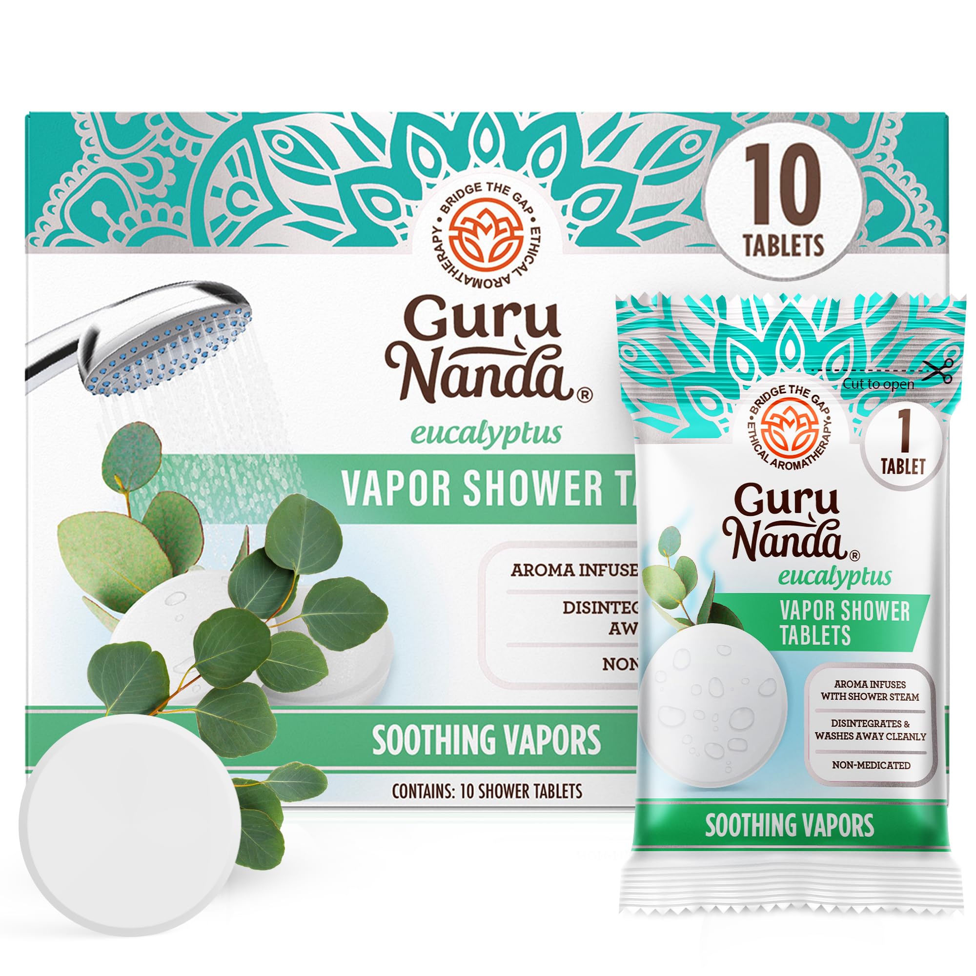 GuruNanda eucalyptus vapor shower tablets packaging for a gift-ready spa moment