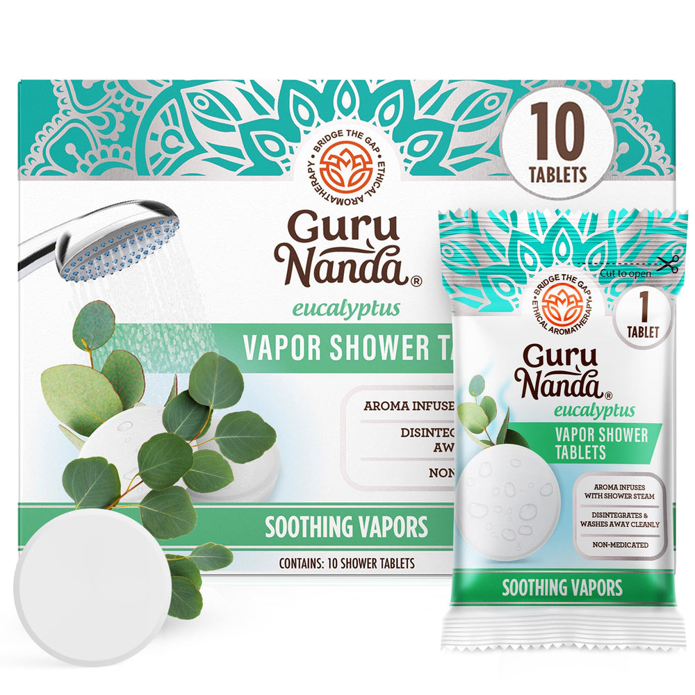 GuruNanda eucalyptus vapor shower tablets packaging for a gift-ready spa moment