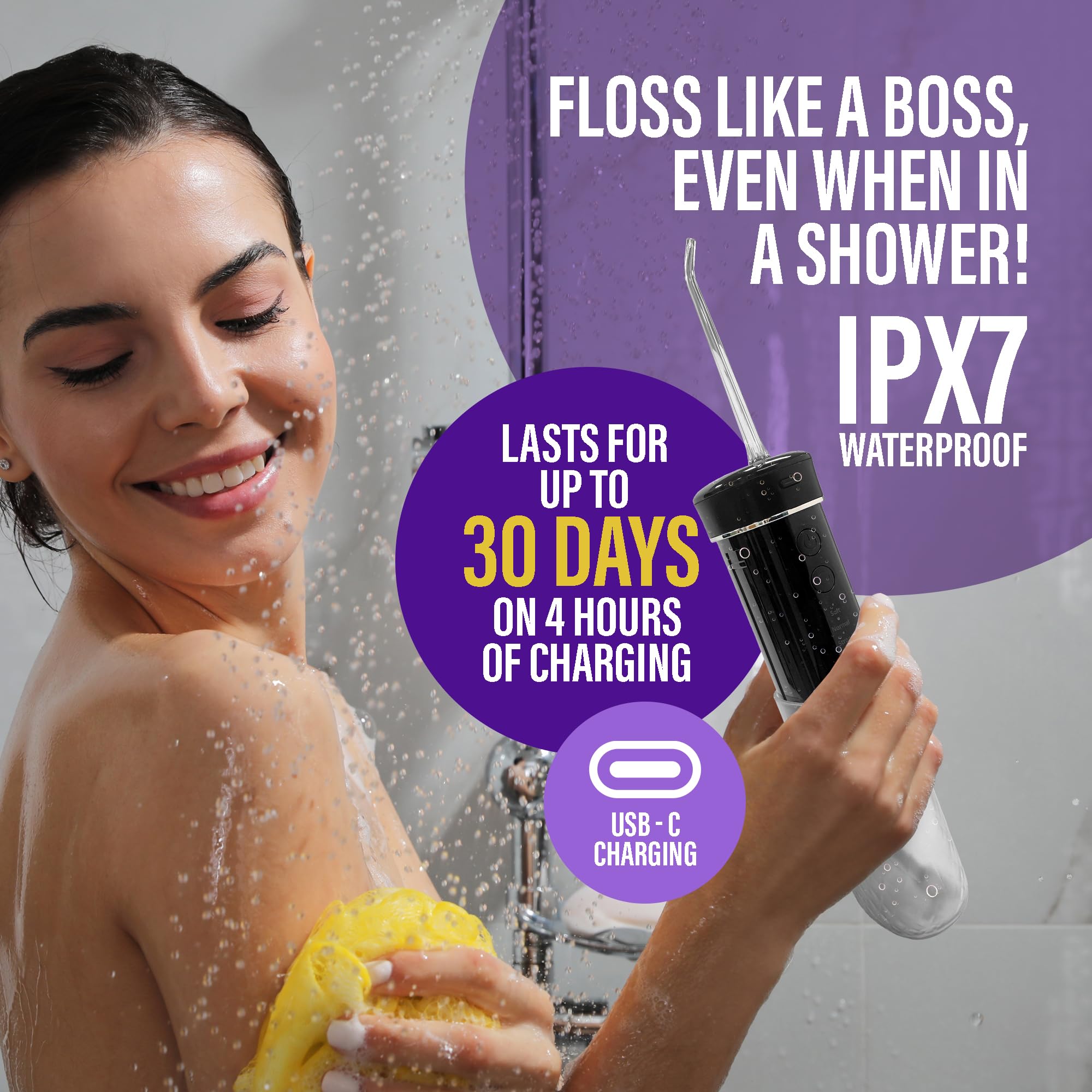 GuruNanda four-mode flossing settings for customizable cleaning.