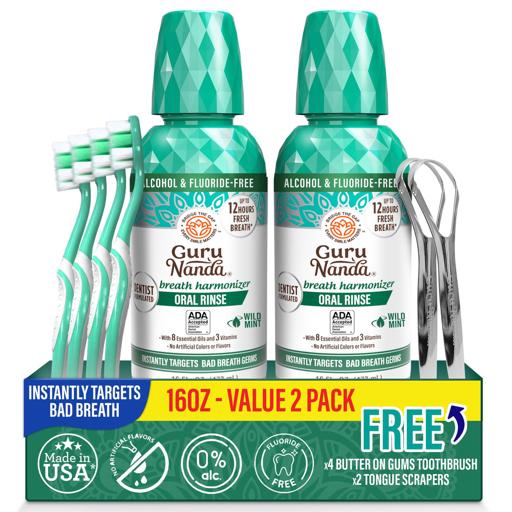 GuruNanda Fresh Breath Mouthwash bottle for daily long-lasting freshness.