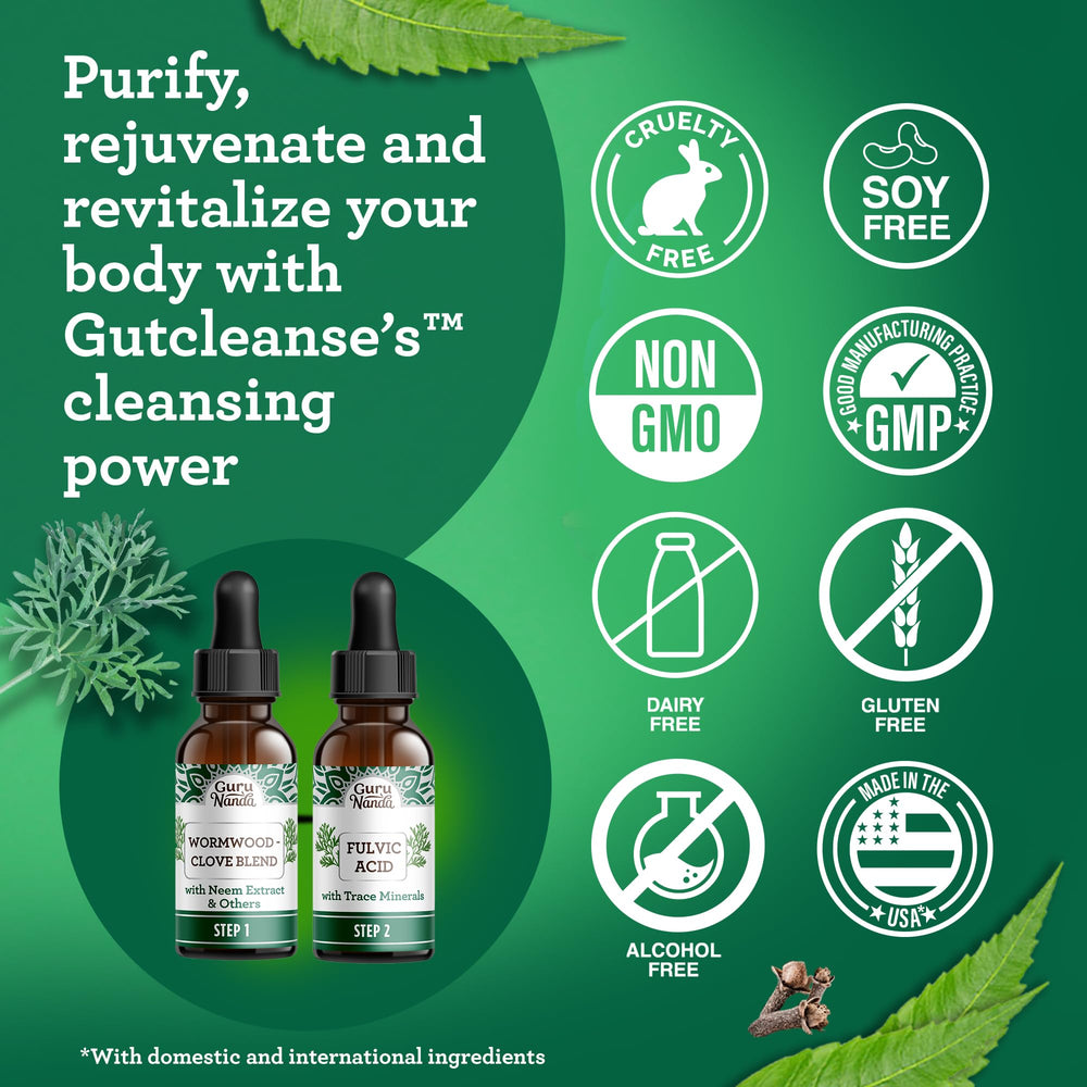 GuruNanda Gutcleanse in-use scene mixing with beverage.