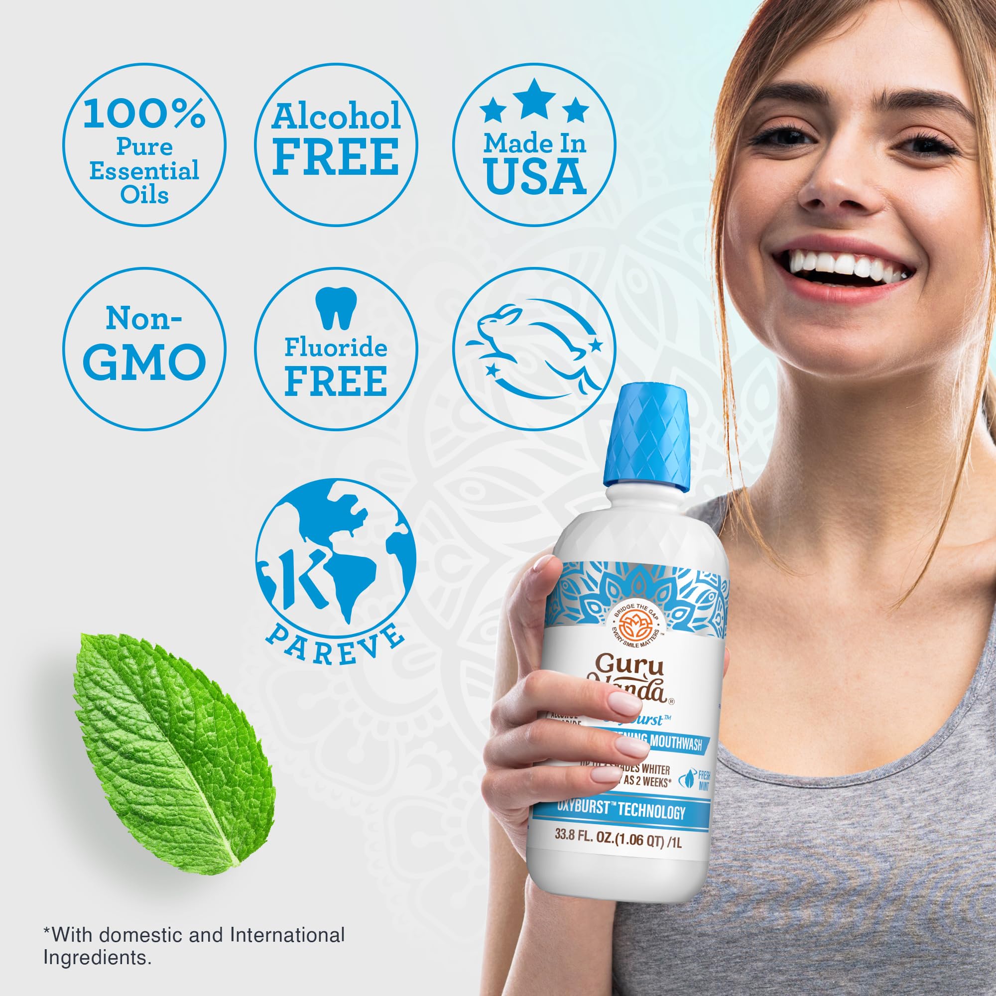 GuruNanda hydrogen peroxide whitening activation demonstrating Oxyburst technology.