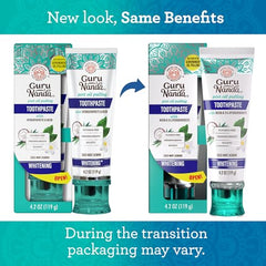 GuruNanda toothpaste-box front showing packaging and key benefits.