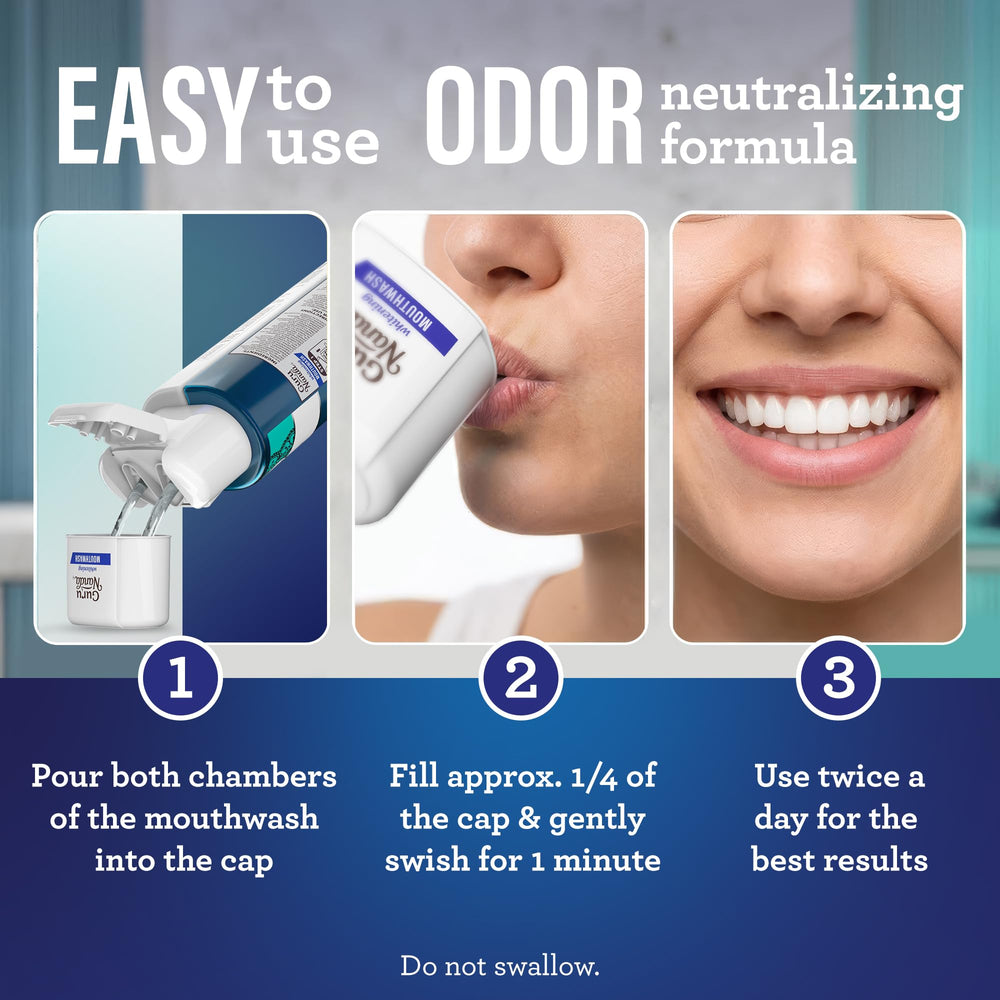 Pour-and-rinse daily routine with GuruNanda mouthwash