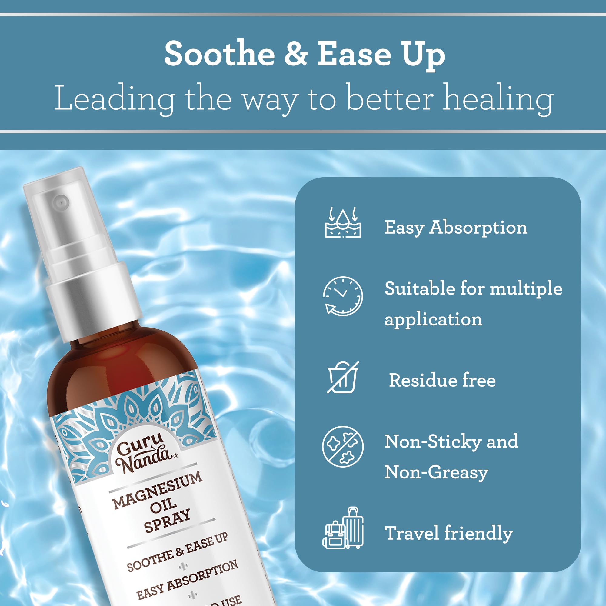GuruNanda quick-absorbing spray leaves no sticky residue.