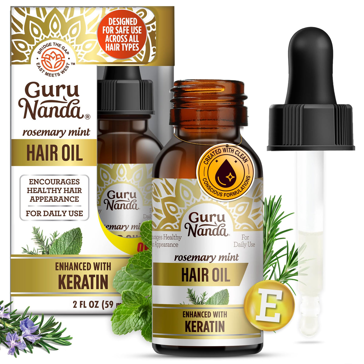 GuruNanda Rosemary Mint Hair Growth Oil bottle ready for scalp nourishment