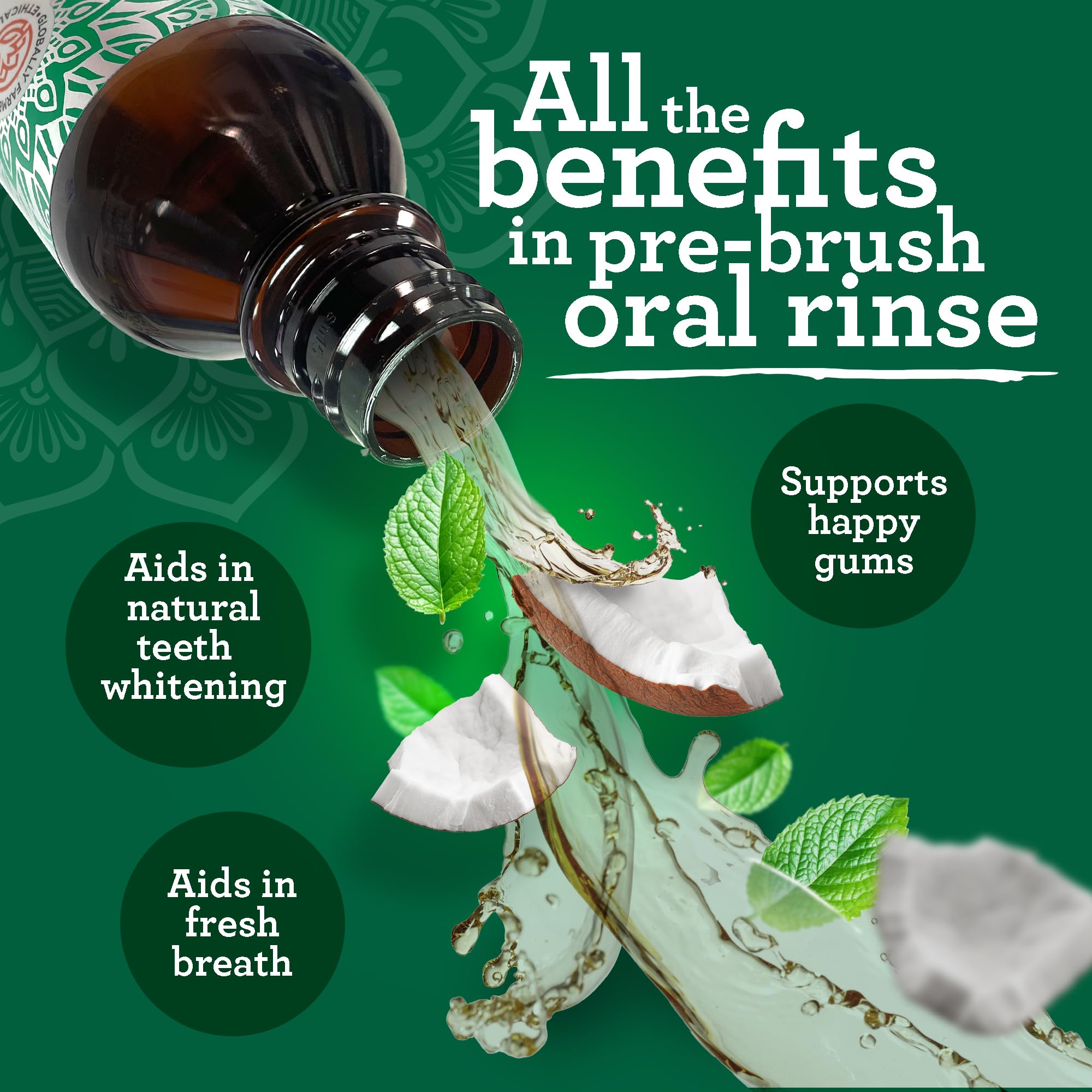GuruNanda Starter Pulling Oil pour-ready image suggests easy measuring and oil pulling prep