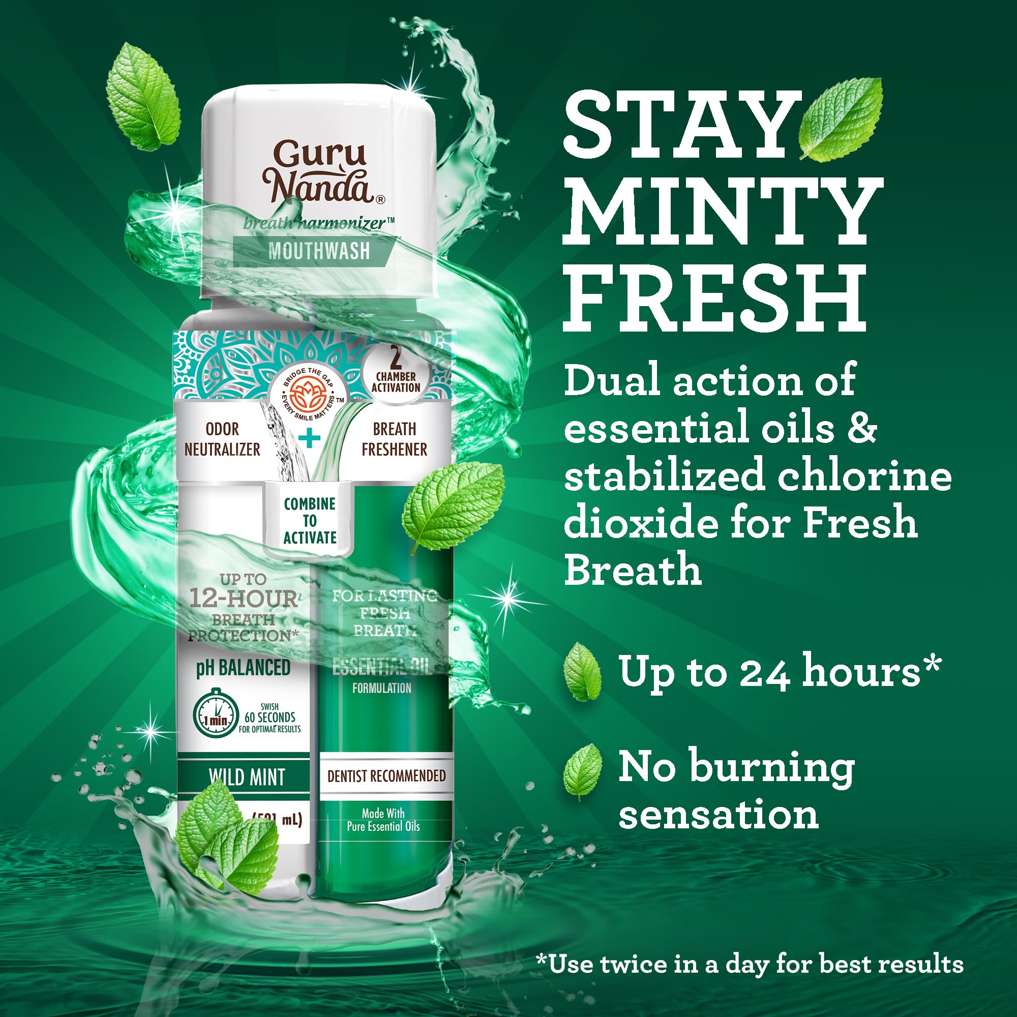 GuruNanda gum hygiene support with tea tree and oregano ingredients.