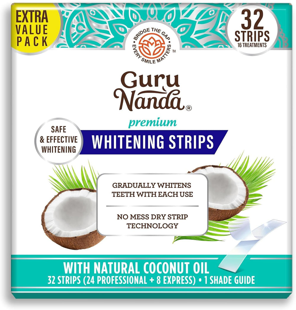 GuruNanda Teeth Whitening Strips 16-day kit for at-home whitening.