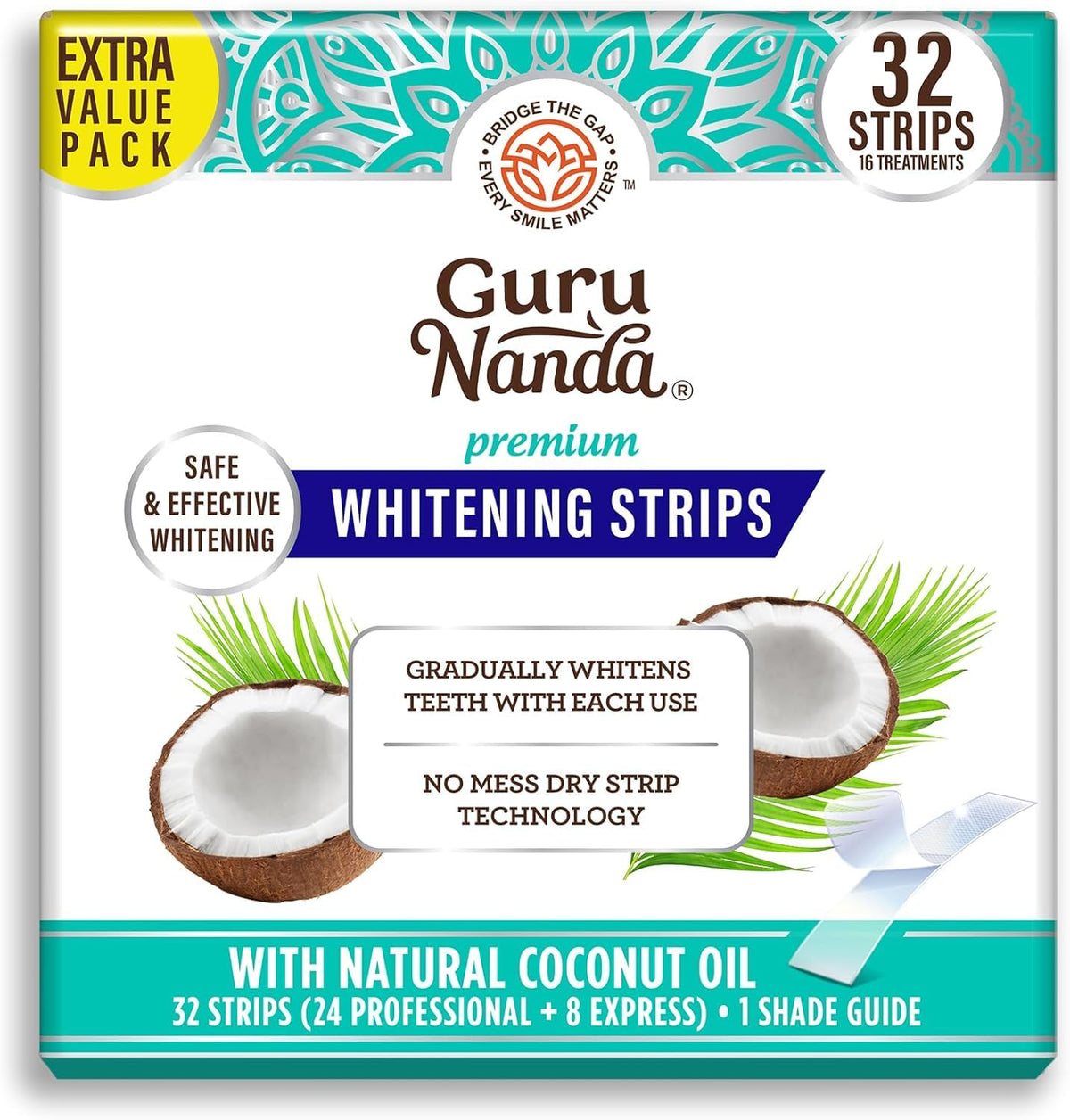 GuruNanda Teeth Whitening Strips 16-day kit for at-home whitening.