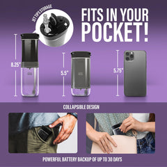 GuruNanda travel-friendly flosser with collapsible tank fits in your bag.