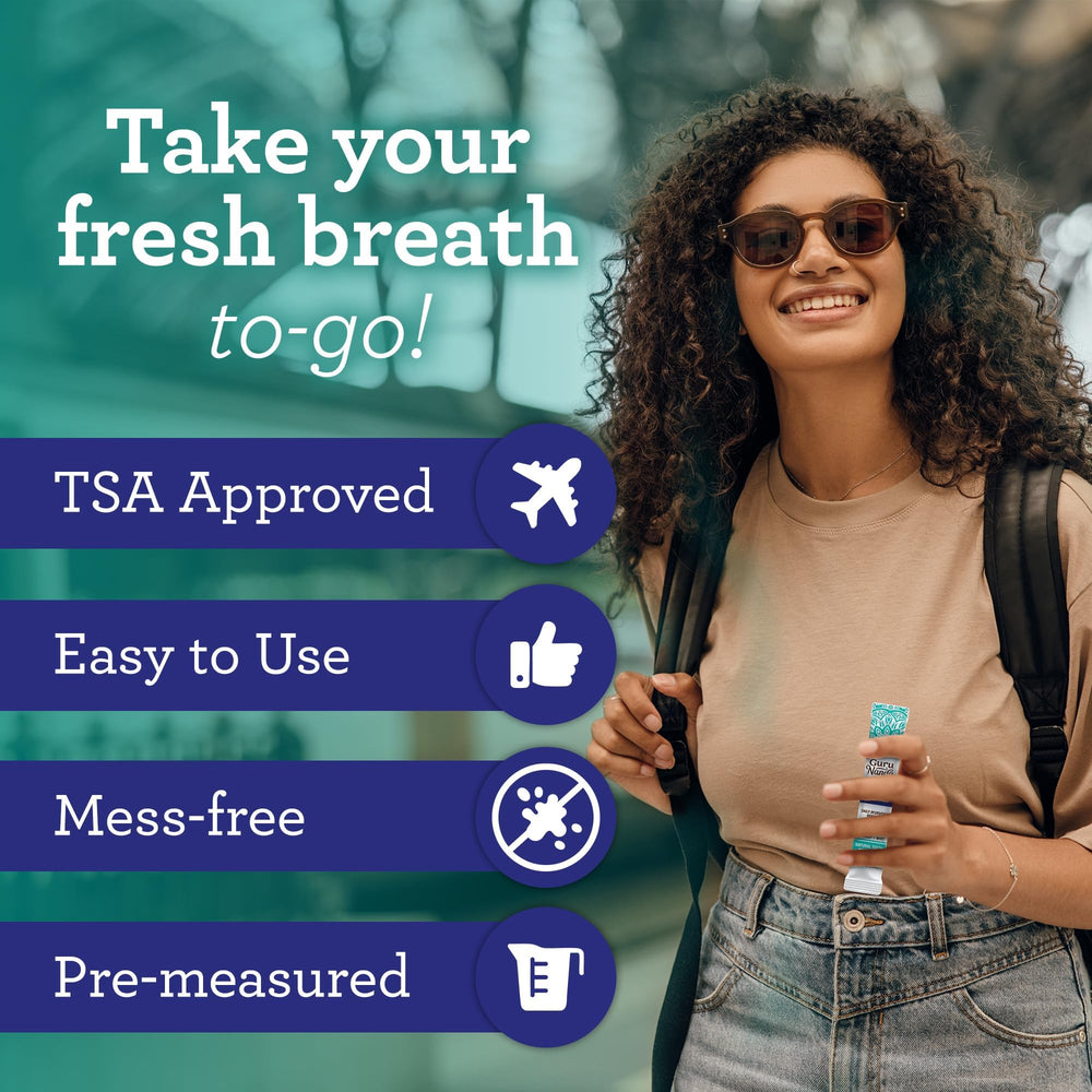 GuruNanda Travel Sachets packaging designed for fresh breath while traveling.