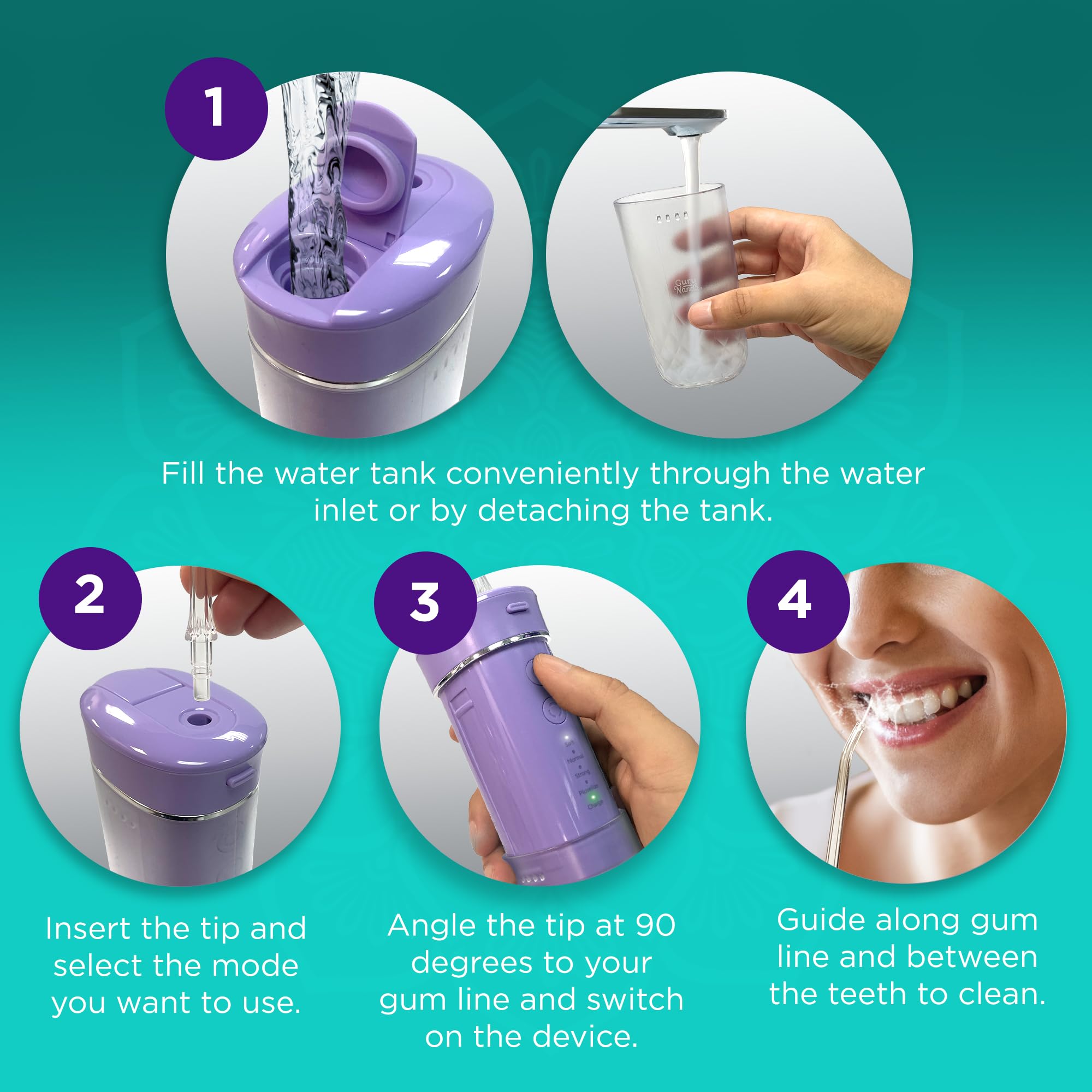 GuruNanda water flosser with 180 ml tank for home and travel