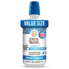 GuruNanda Whitening Mouthwash bottle front for at-home whitening and fresh breath.