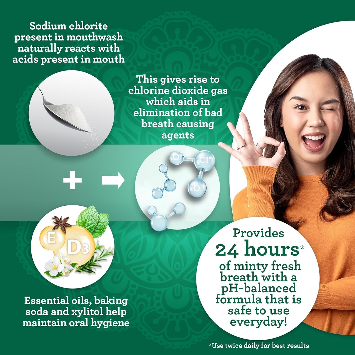 Pouring GuruNanda Wild Mint mouthwash for a refreshing rinse.