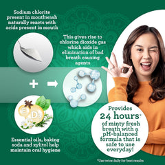 Pouring GuruNanda Wild Mint mouthwash for a refreshing rinse.
