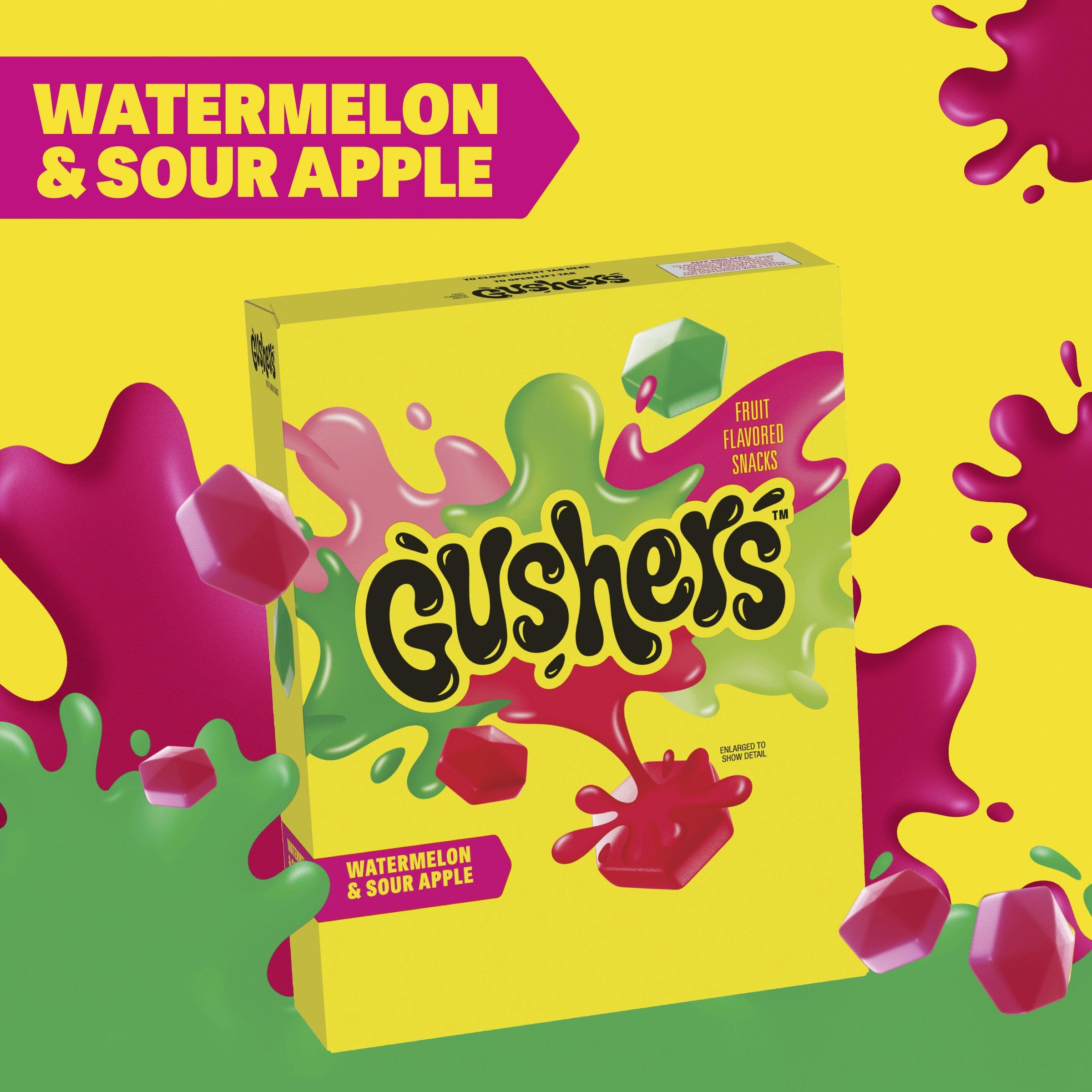 Gluten-free and gelatin-free Gushers snack option.