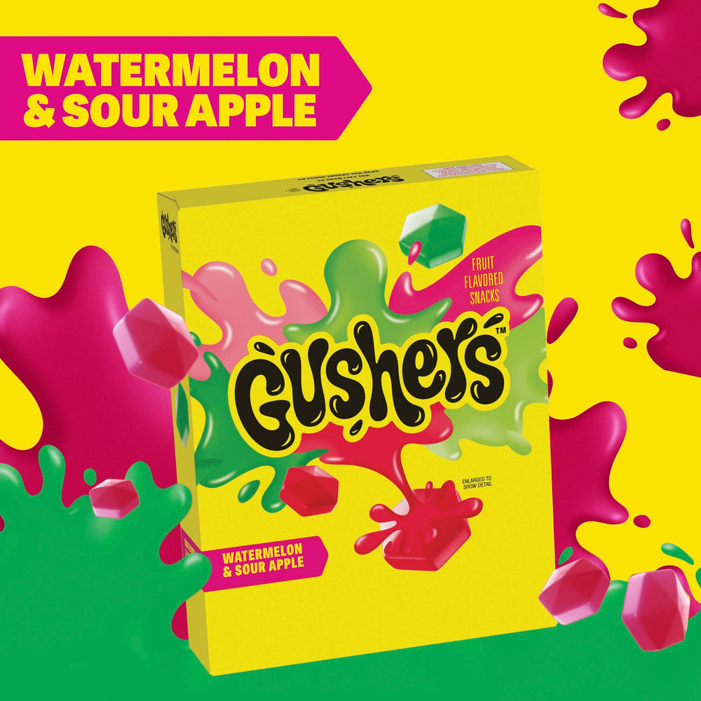 Gluten-free and gelatin-free Gushers snack option.