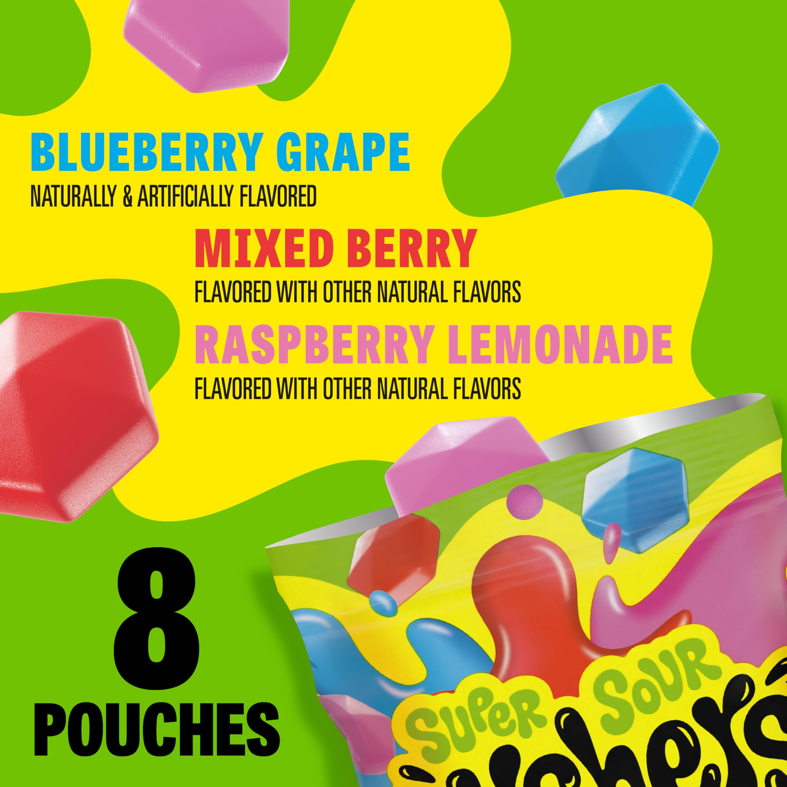 Gushers gummy snack closeup shows colorful texture and chewy bite