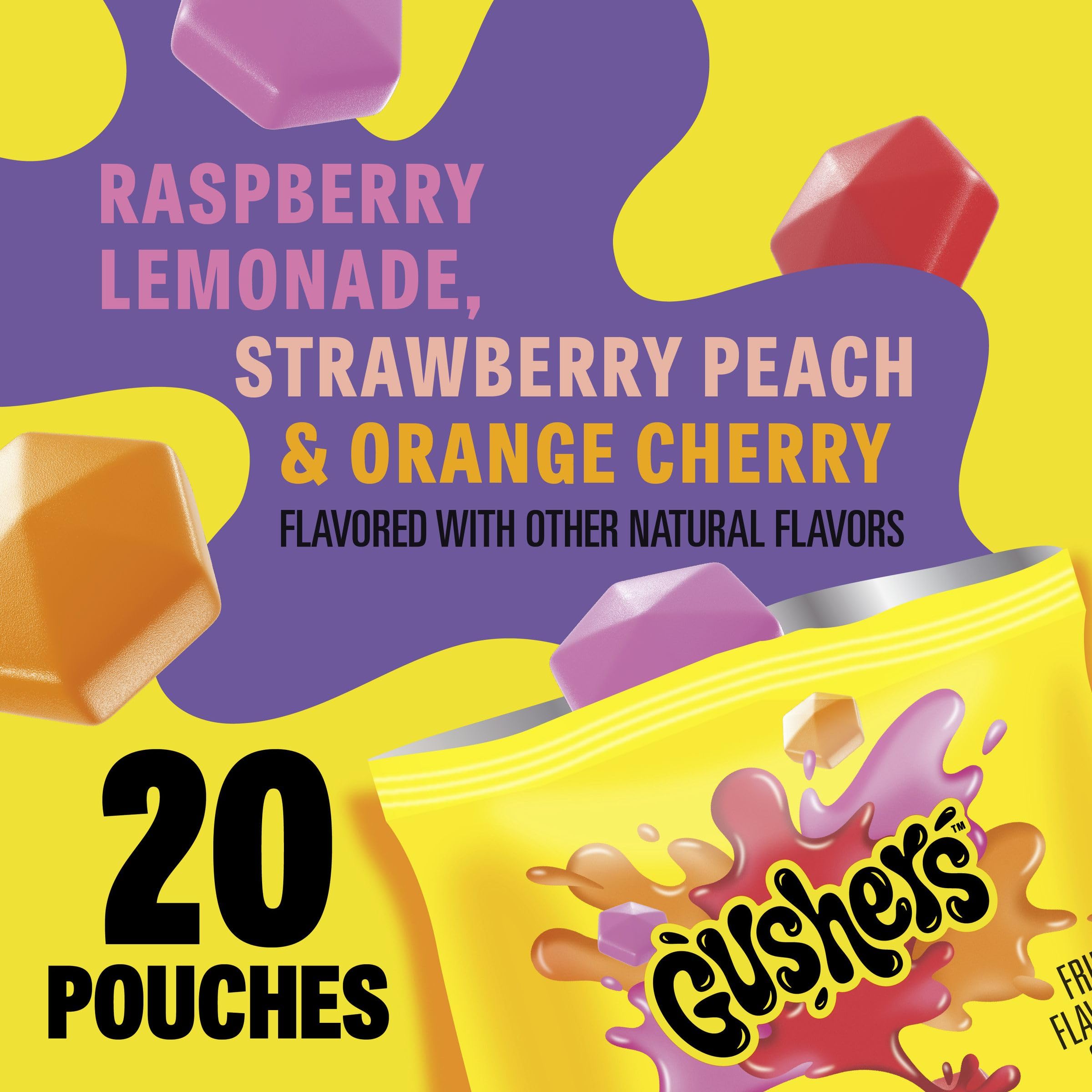 Gushers orange-cherry flavor gummies ideal for school lunches.
