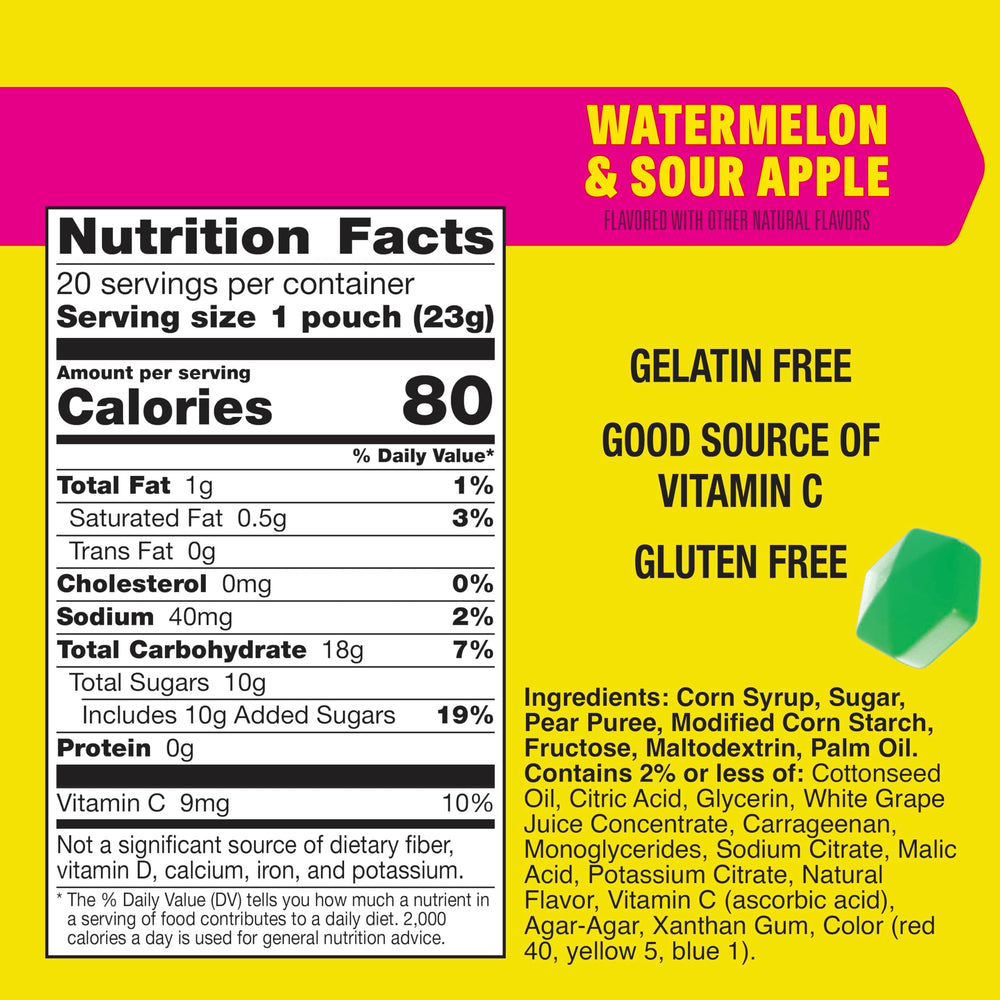 Close-up of a Gushers pouch showing the juicy liquid center.