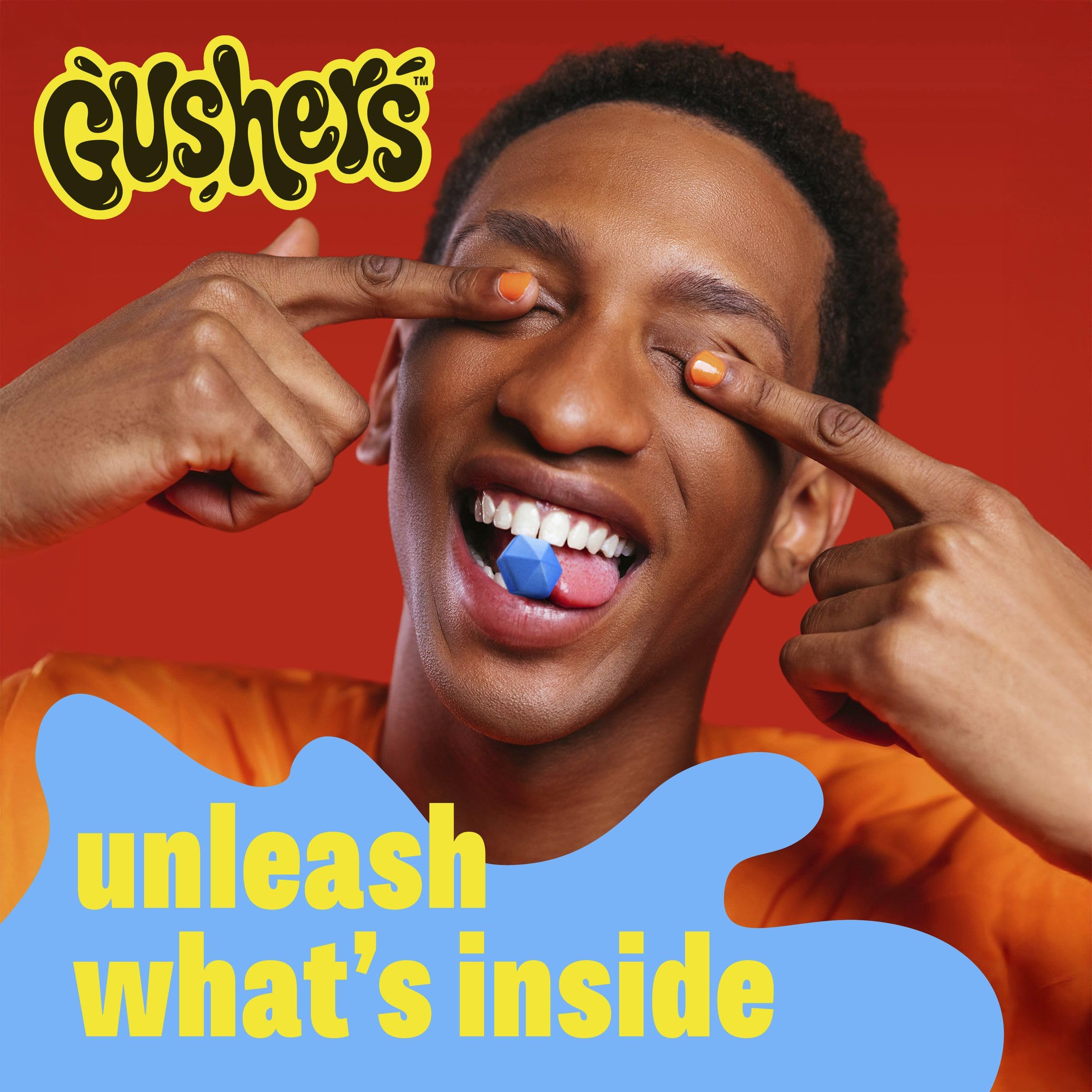 Gushers family snack time, colorful packaging and pouches
