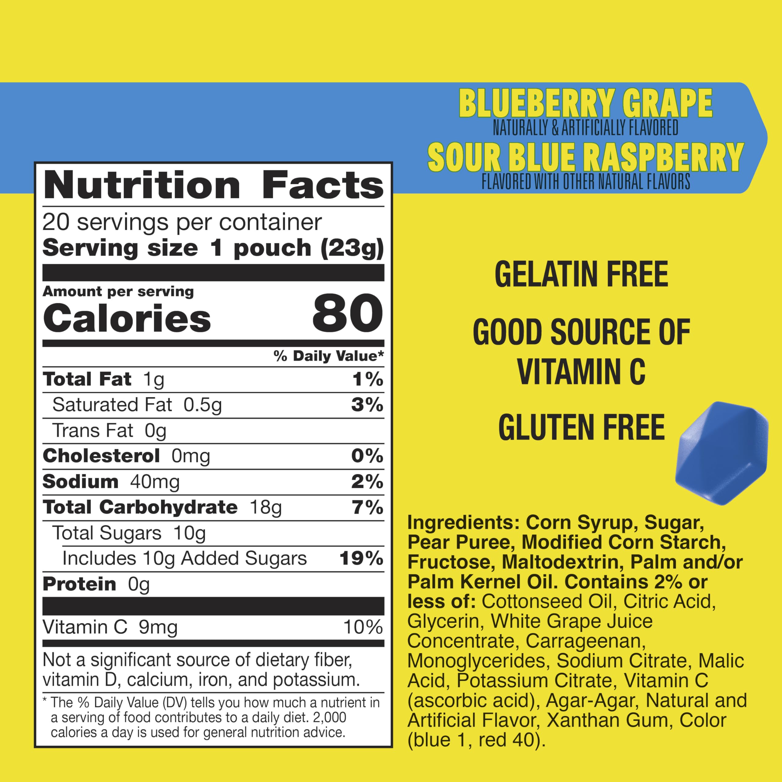 Gushers Sour Blue Raspberry juicy center pouch for on-the-go snacking