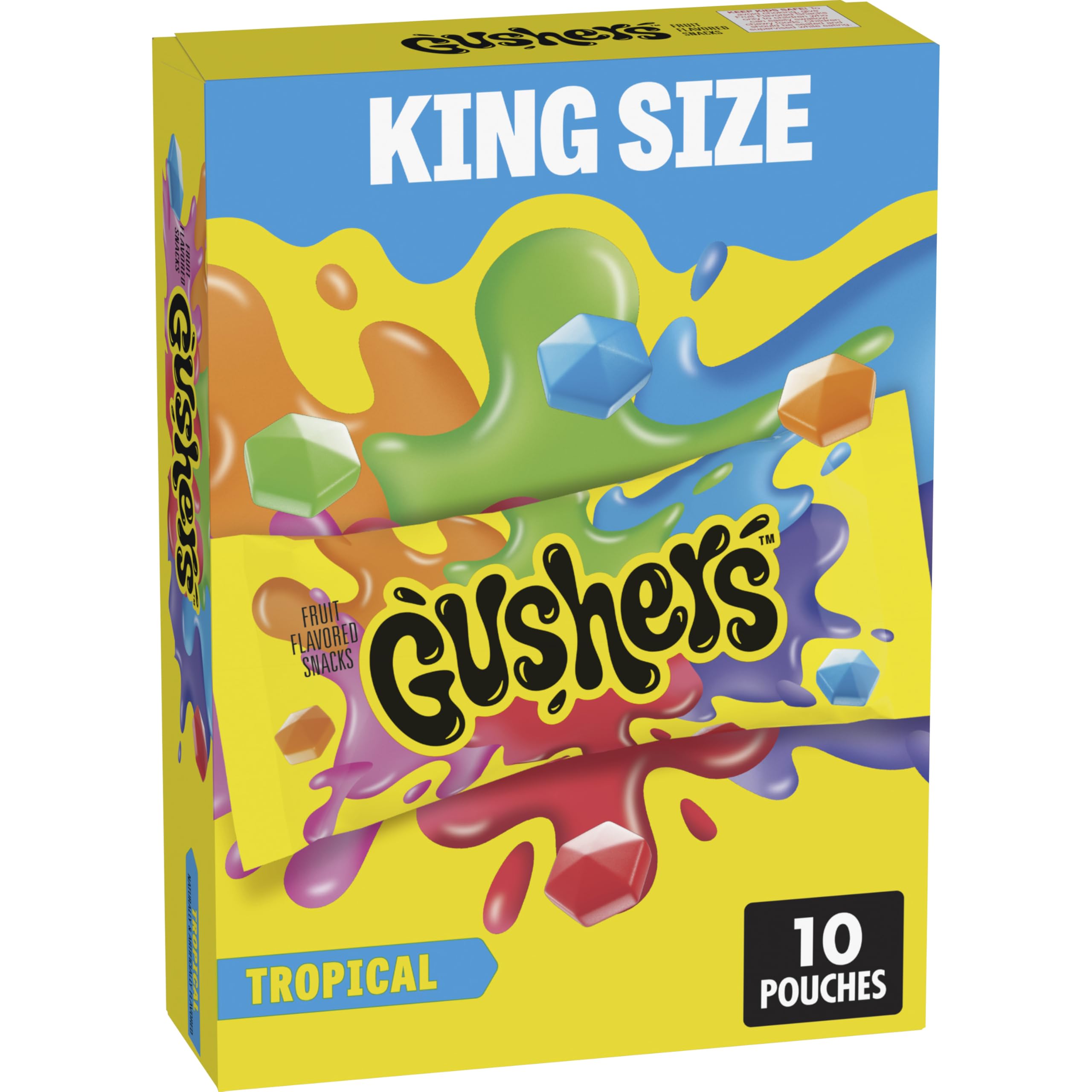 Gushers Tropical King Size box on display, ideal for sharing at gatherings.