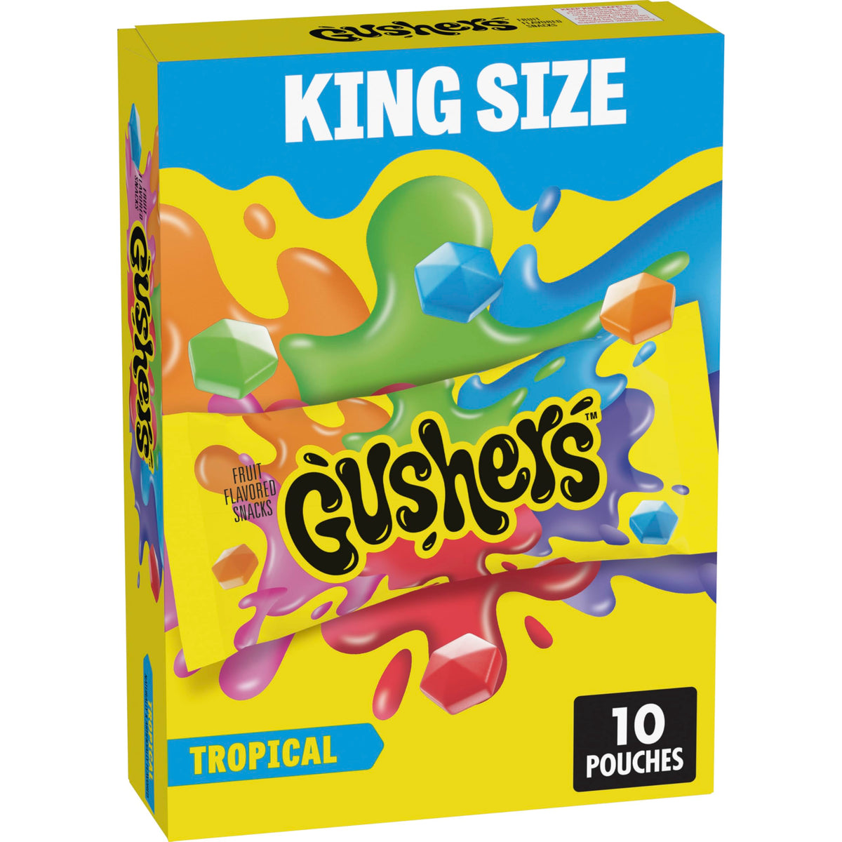 Gushers Tropical King Size box on display, ideal for sharing at gatherings.