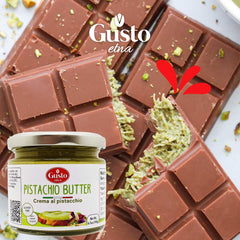 GUSTO ETNA Italian pistachio paste closeup highlighting premium sourcing