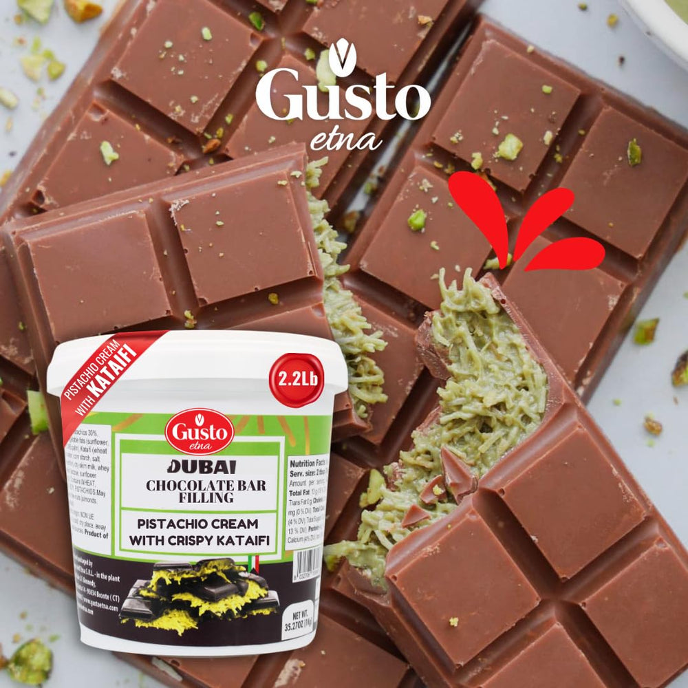 GUSTO ETNA Knafeh-inspired pistachio-bar filling assembly idea.