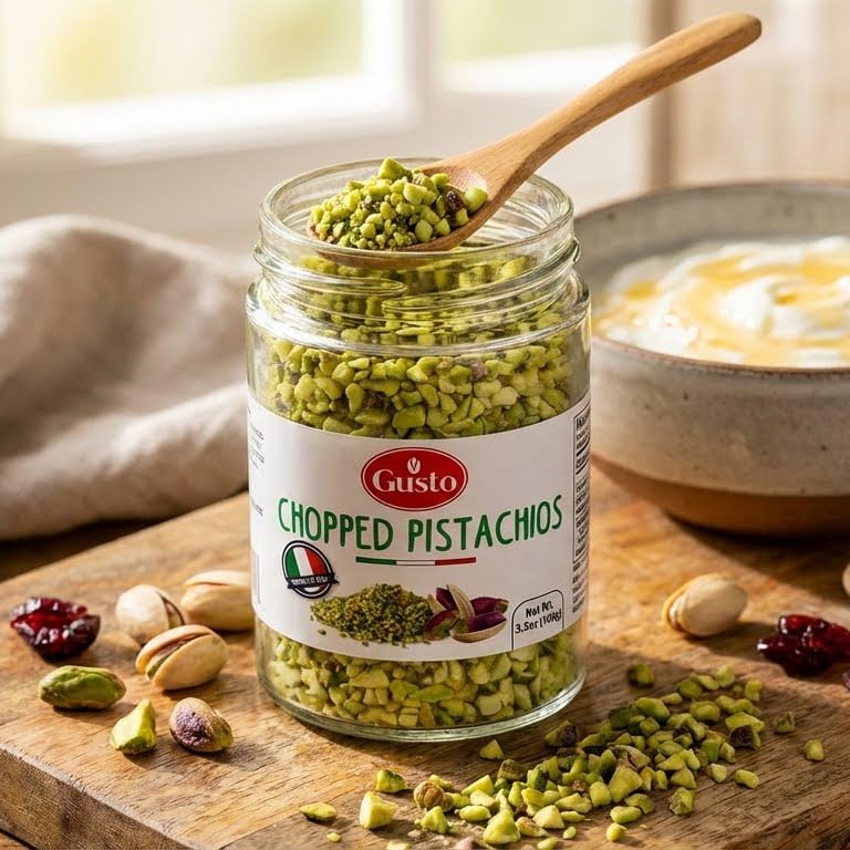 GUSTO ETNA pistachios ice cream topping close-up boosts texture.