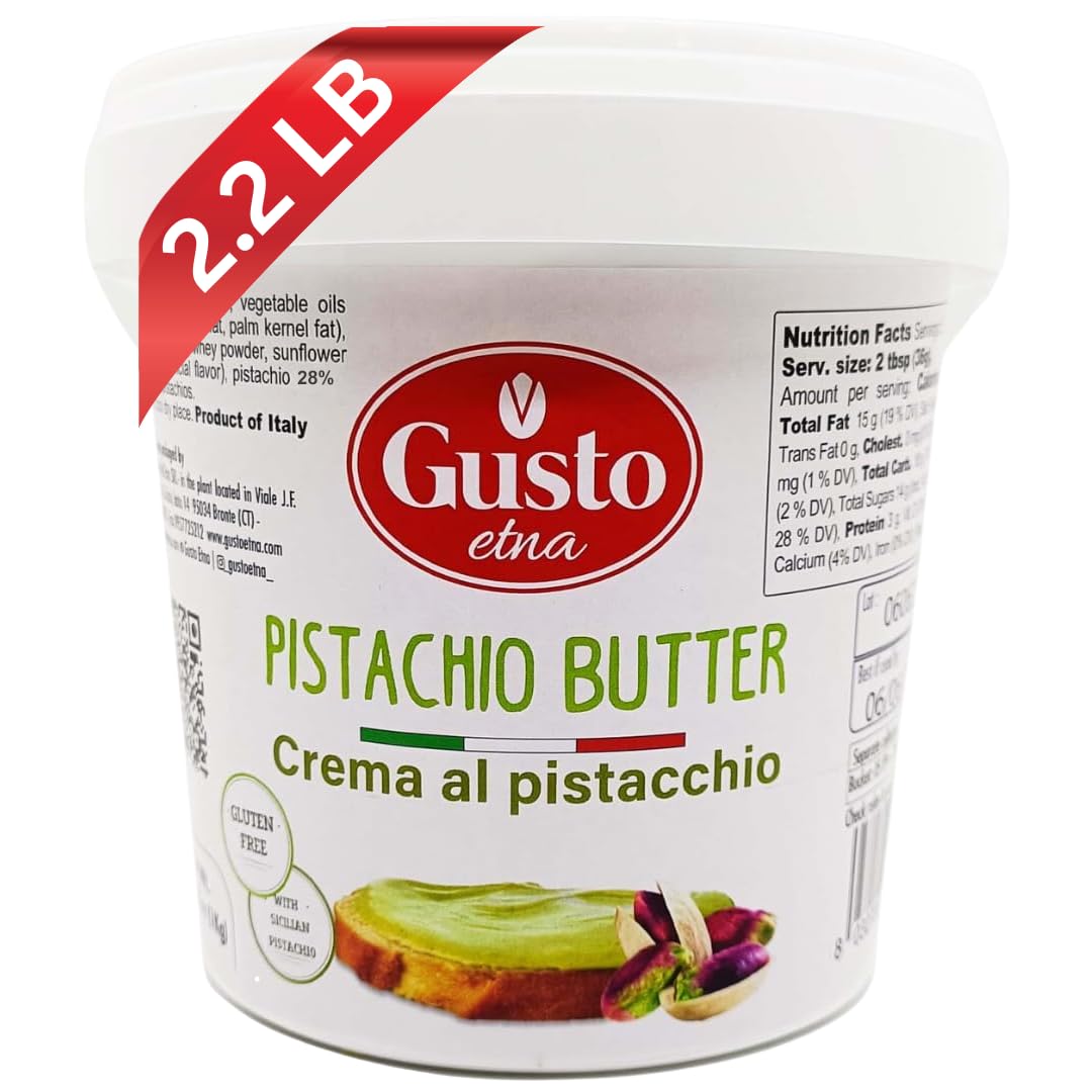 Gusto Etna Sicilian Pistachio Cream 2.2 lb bucket with premium pistachios for rich flavor