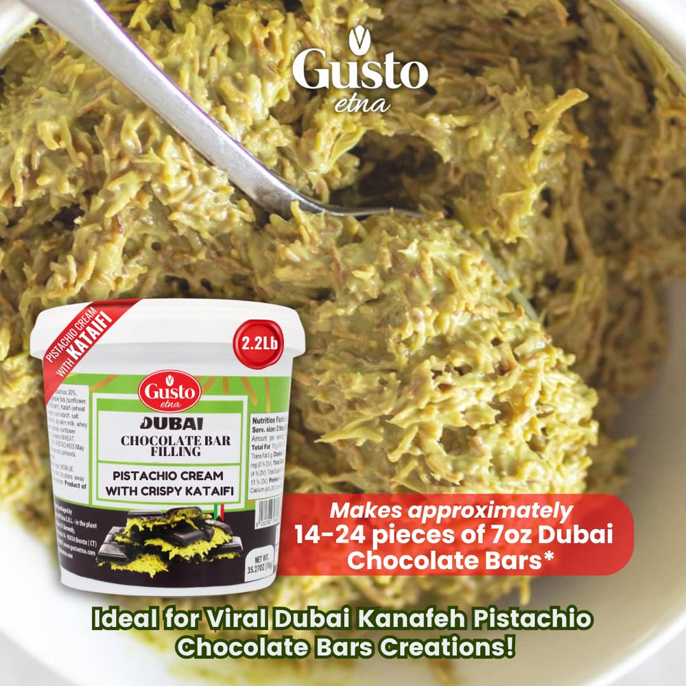 GUSTO ETNA Italian pistachios texture detail highlighting golden pastry layers.