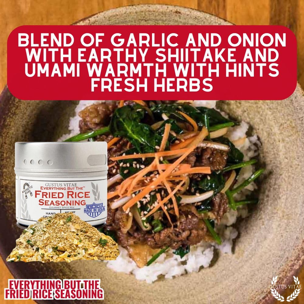 Gustus Vitae Everything But The Fried Rice Seasoning ingredients slate shows transparent sourcing