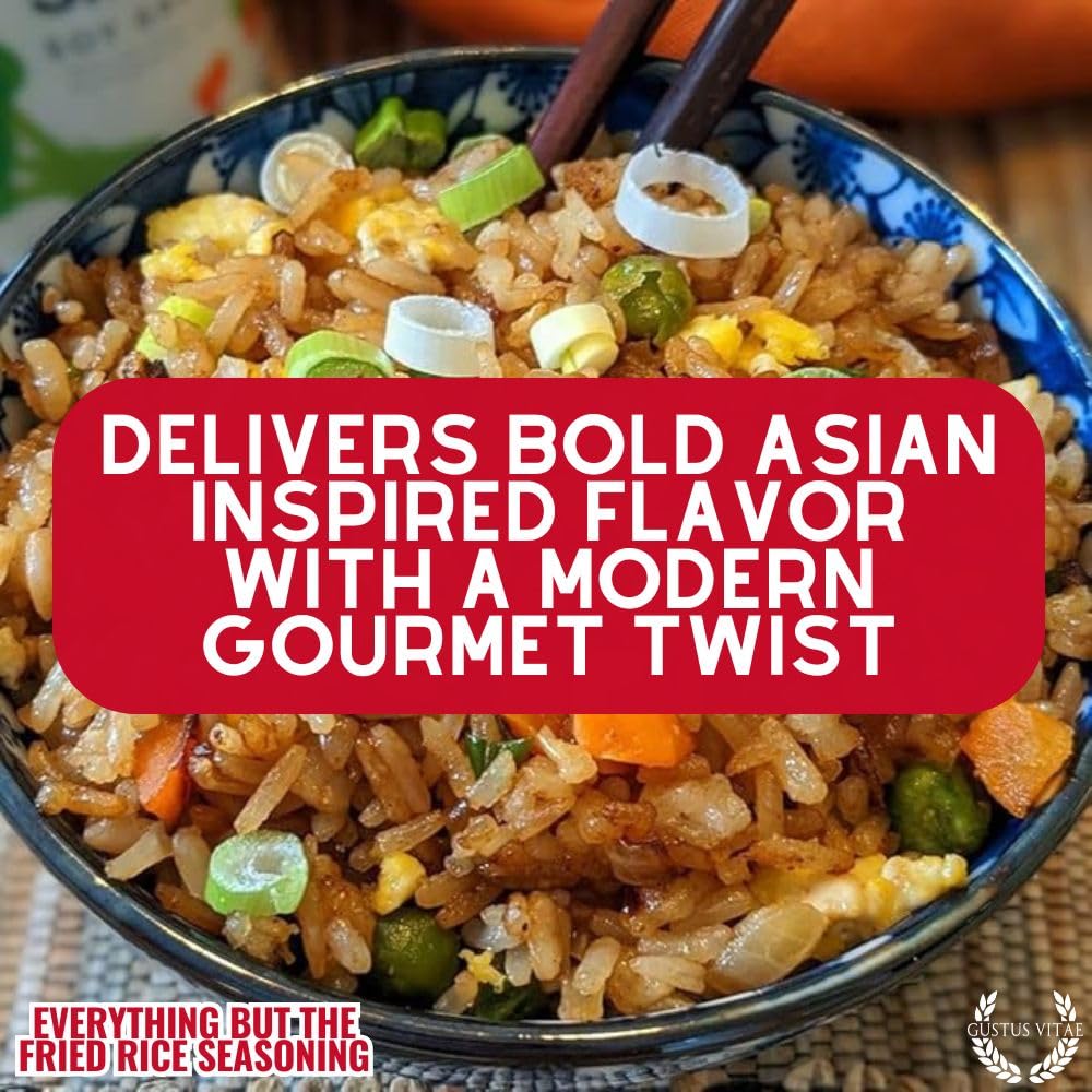 Gustus Vitae Everything But The Fried Rice Seasoning stir fry shot with vibrant aroma