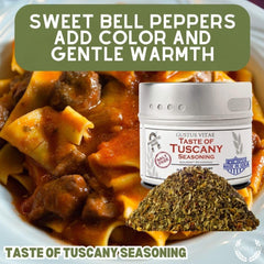 Gustus Vitae Taste of Tuscany ingredients display, premium spices designed to boost flavor without salt.