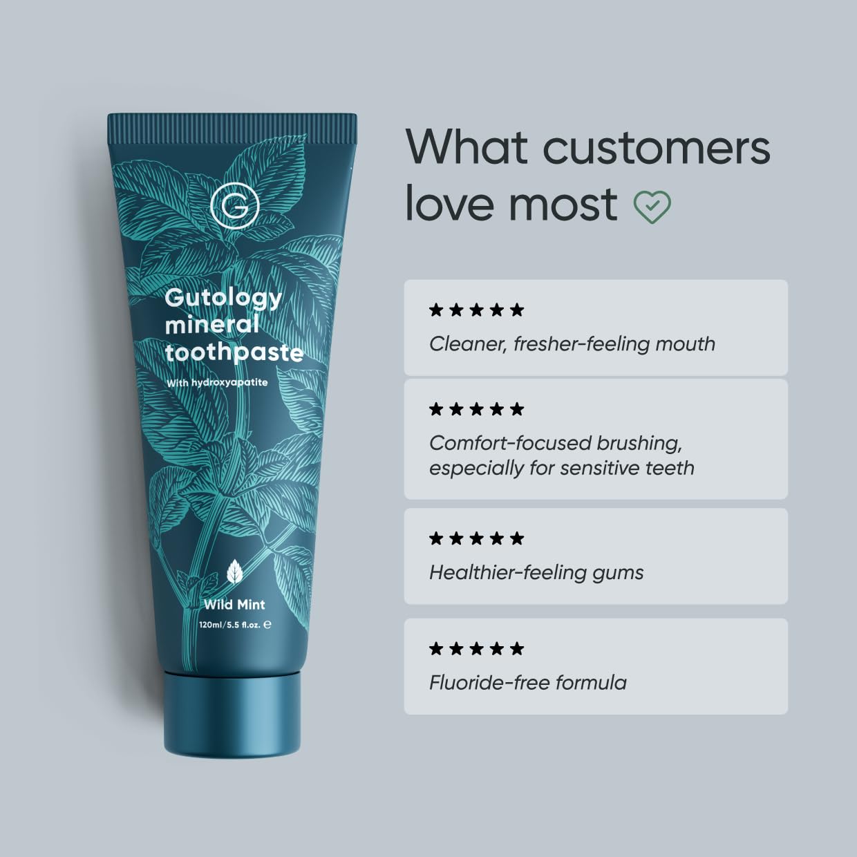 Gutology family-friendly toothpaste suitable for adults and children during daily routine.