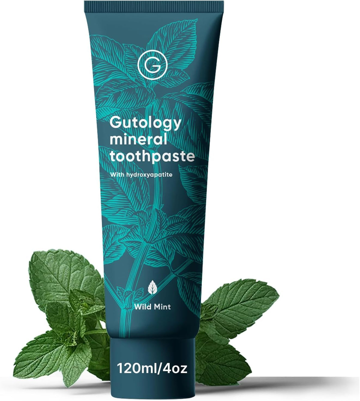 Gutology natural probiotic toothpaste with hydroxyapatite outer pack boosts remineralization and freshness.