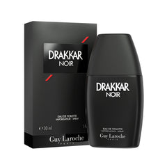 Guy Laroche Drakkar Noir bottle front showcases iconic matte black finish for timeless masculinity.