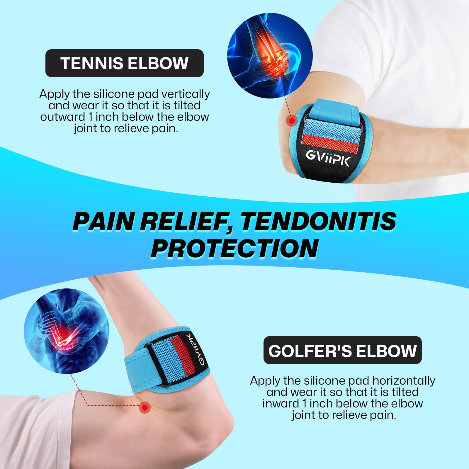 Gviipk elbow brace buckle design offers easy on off and customizable fit.