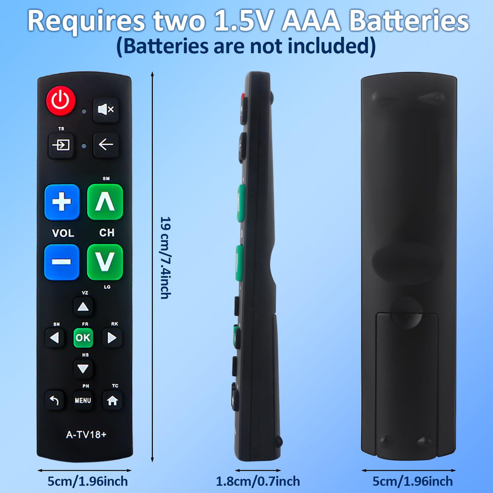 Gvirtue big-button remote ergonomic-backside image emphasizing comfortable grip and reduced strain