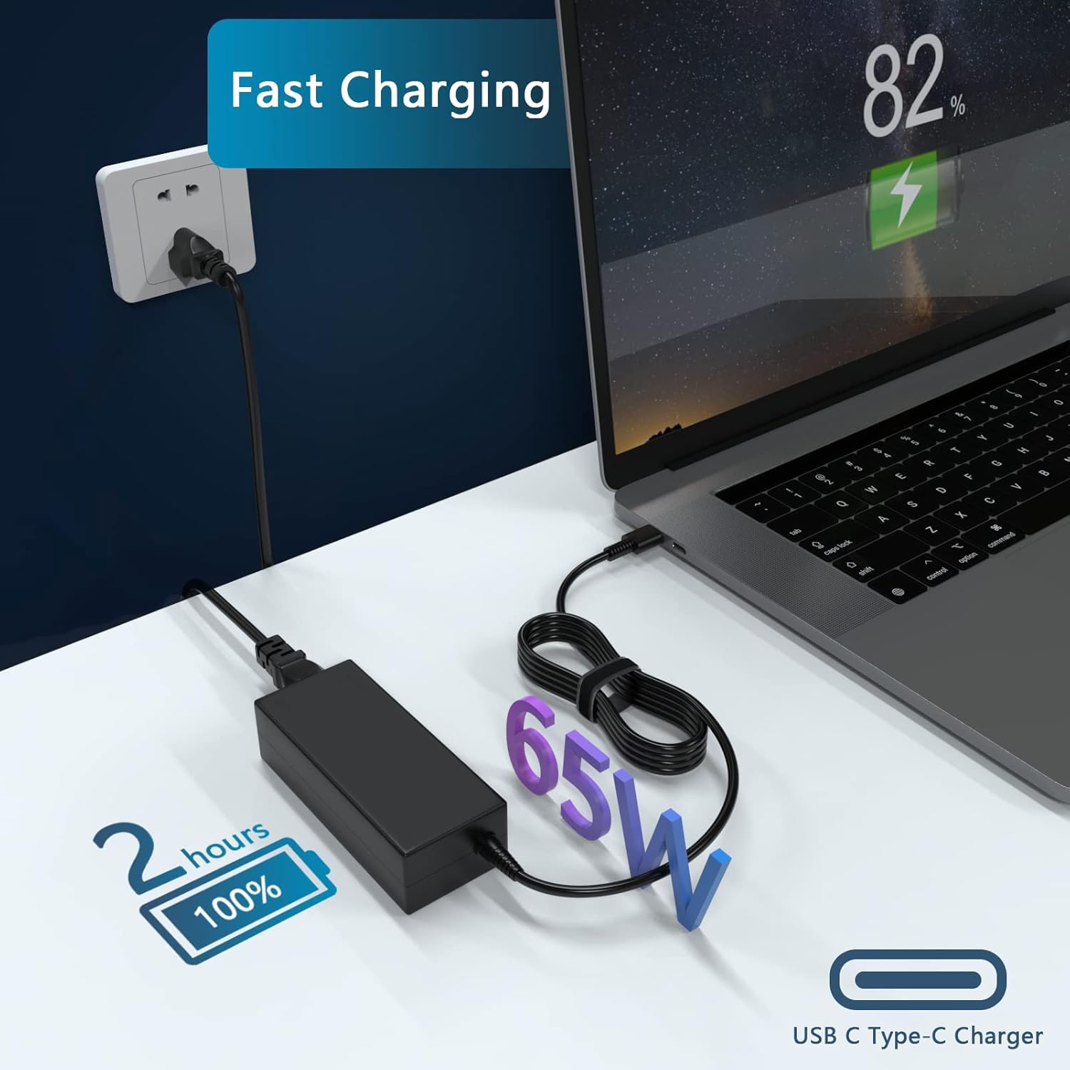 GVKRLXZ 65W USB C charger plugged into a Dell laptop for everyday use.