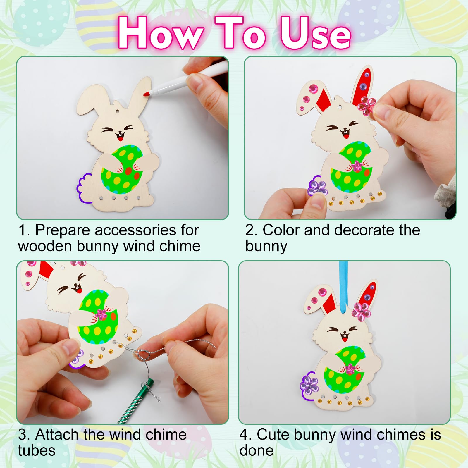 GWAHSA Easter Bunny Wind Chime Kit: ready-to-paint ornaments for Easter decor