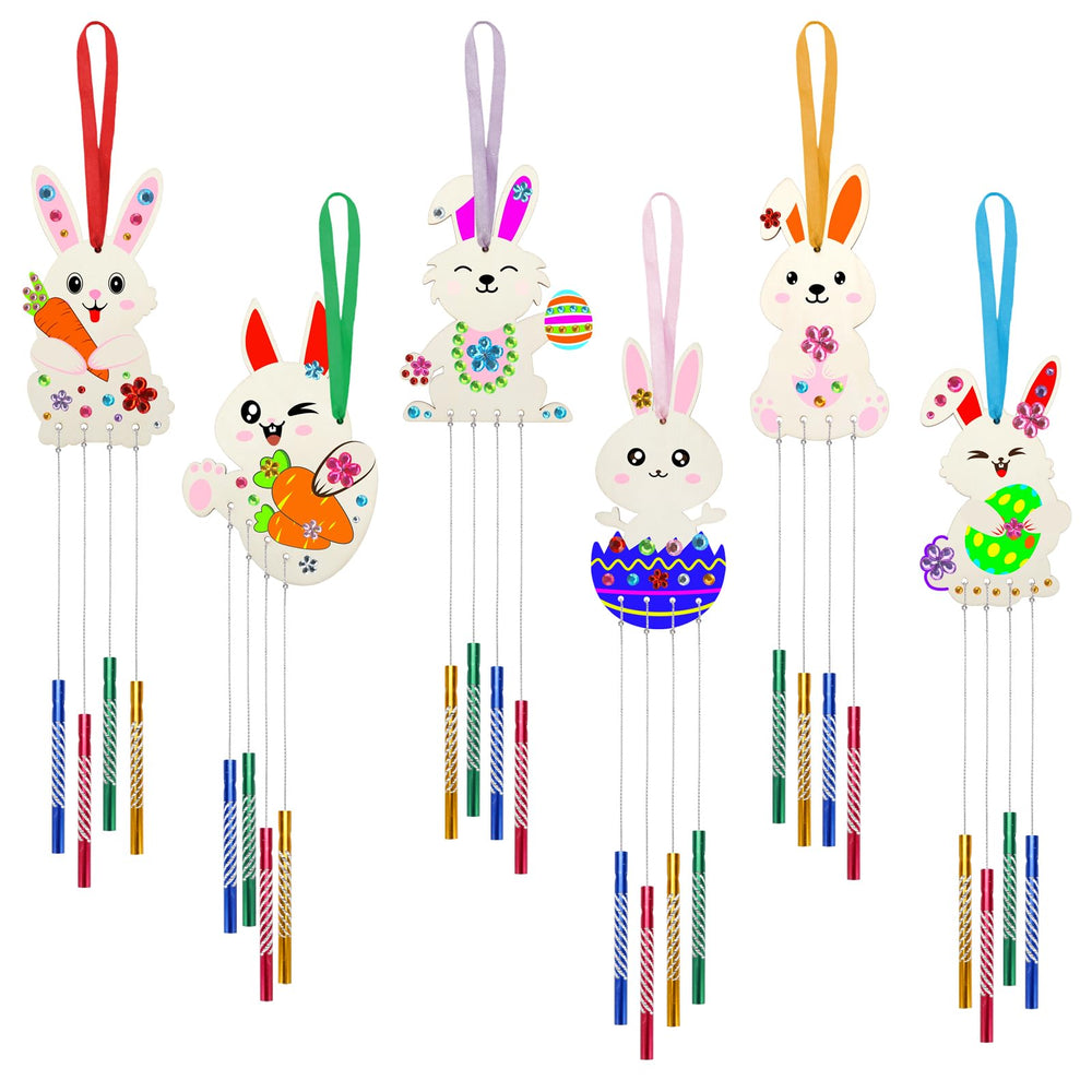 GWAHSA Easter Bunny Wind Chime Kit: unfinished wood bunny cutouts for colorful decorating projects