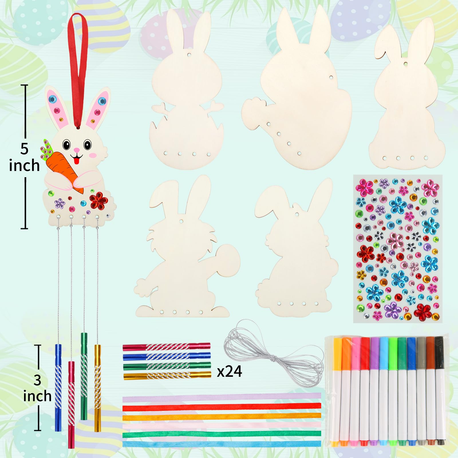 GWAHSA Easter Bunny Wind Chime Kit: wooden ornaments for festive home decor projects