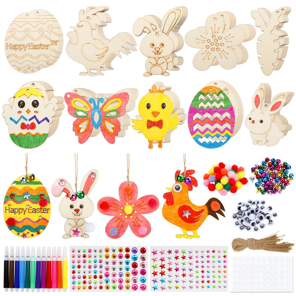 GWAHSA Easter crafts 60pcs wooden cutouts ready for painting and decorating.