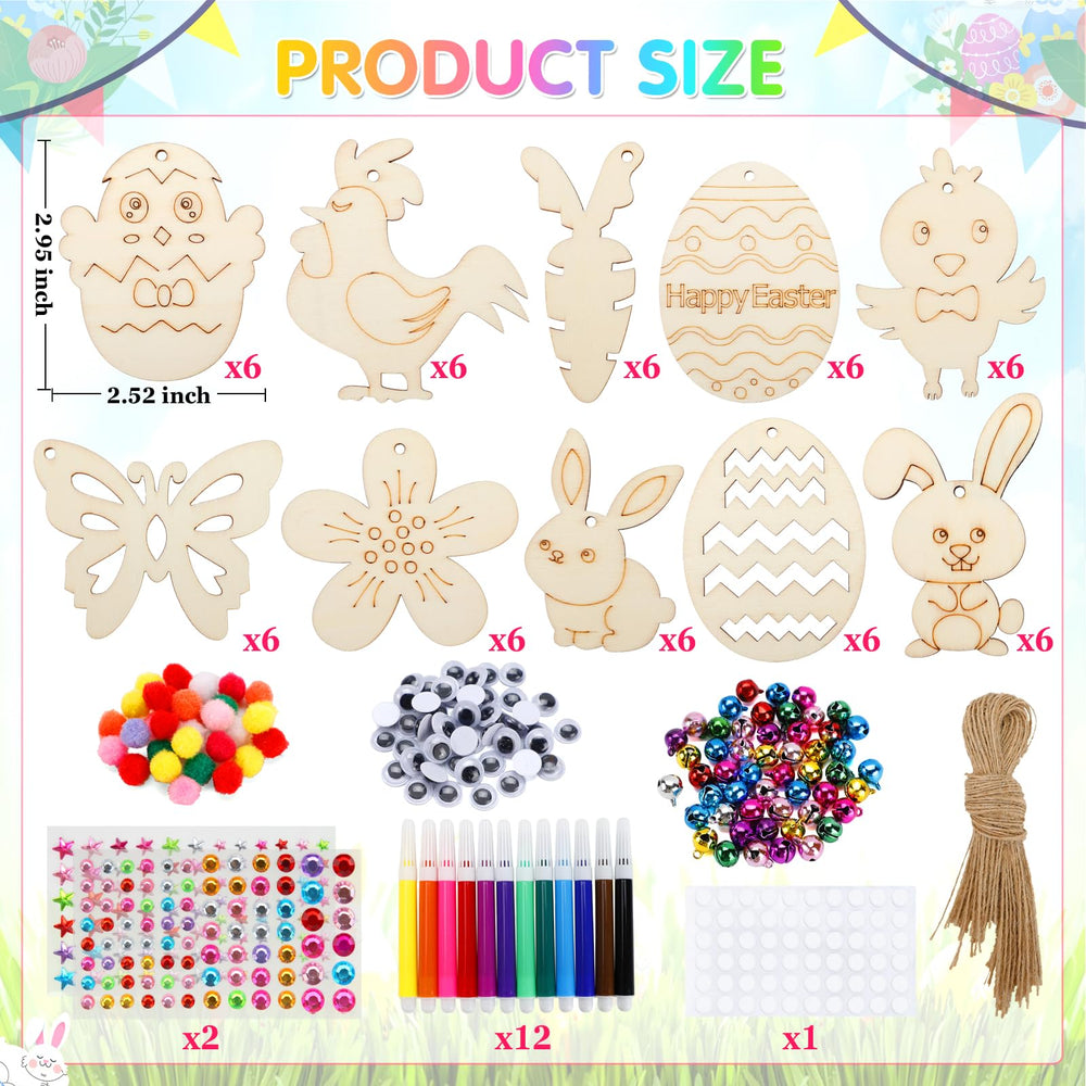 Assorted Easter designs including eggs, chicks, and bunnies.
