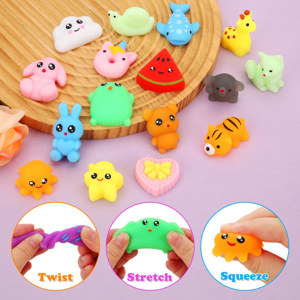 Colorful kawaii designs with big eyes attract kids' attention during playtime.